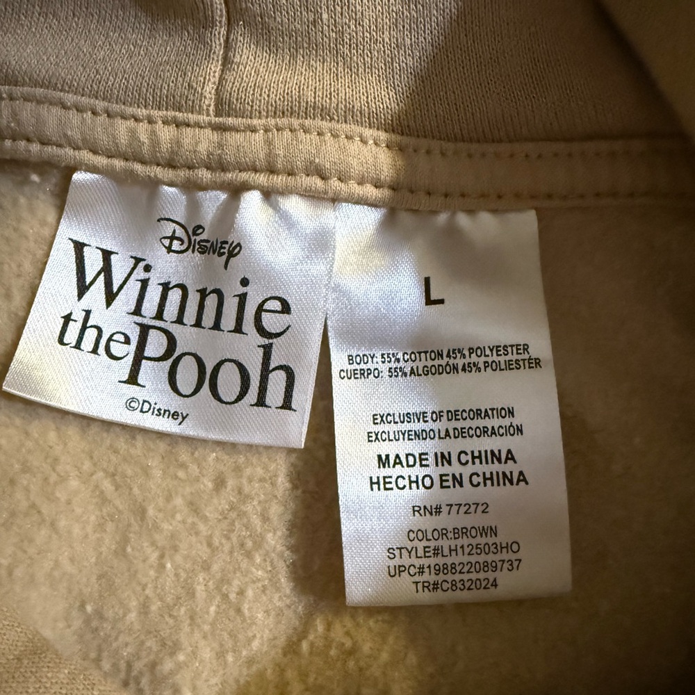Disney Tan Winnie the Pooh Women's Hoodie  Size L - Picture 5 of 12